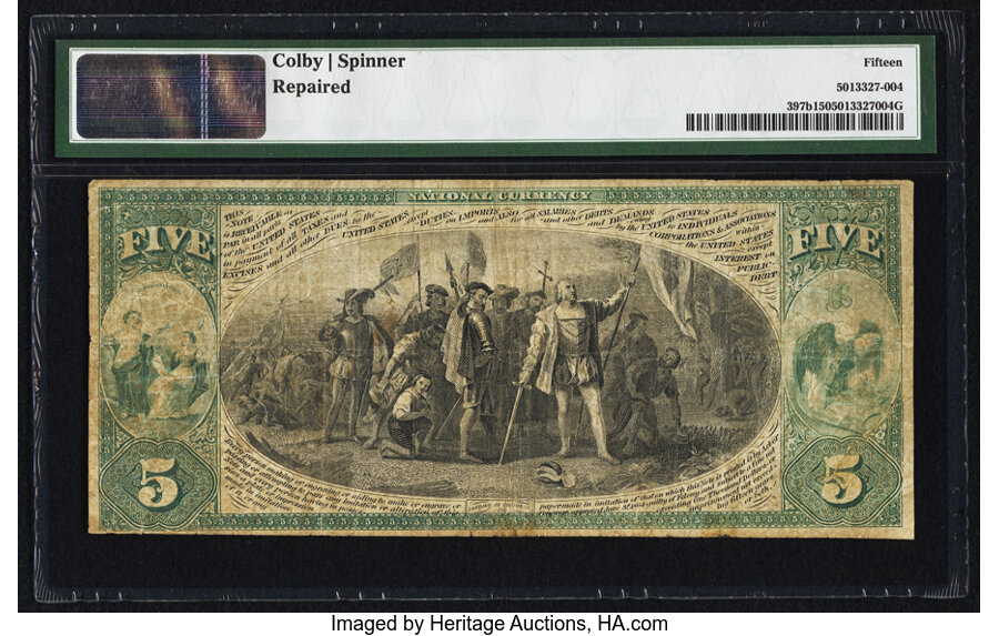 image for: New Berne, NC - $5 Original Fr. 397b The National Bank of New Berne Ch. # 1632 PMG Choice Fine 15....