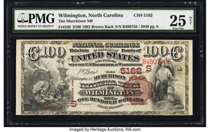 image for: Wilmington, NC - $100 1882 Brown Back Fr. 530 The Murchison National Bank Ch. # (S)5182 PMG Very Fine 25 Net....