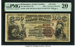 image for: Wilmington, NC - $100 1882 Brown Back Fr. 530 The Murchison National Bank Ch. # (S)5182 PMG Very Fine 20....