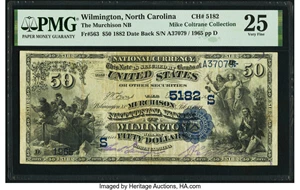 image for: Wilmington, NC - $50 1882 Date Back Fr. 563 The Murchison National Bank Ch. # (S)5182 PMG Very Fine 25....