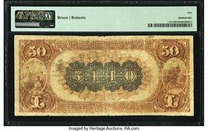 image for: Asheville, NC - $50 1882 Brown Back Fr. 517 The Blue Ridge National Bank Ch. # 5110 PMG Very Good 10....