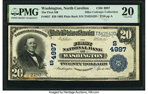 image for: Washington, NC - $20 1902 Plain Back Fr. 657 The First National Bank Ch. # (S)4997 PMG Very Fine 20....