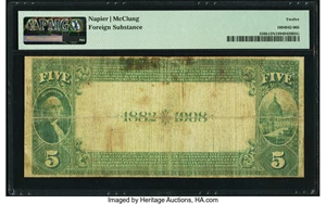 image for: Lexington, NC - $5 1882 Date Back Fr. 538b The First National Bank Ch. # (S)5698 PMG Fine 12 Net....