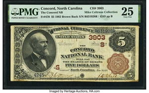 image for: Concord, NC - $5 1882 Brown Back Fr. 470 The Concord National Bank Ch. # (S)3903 PMG Very Fine 25....
