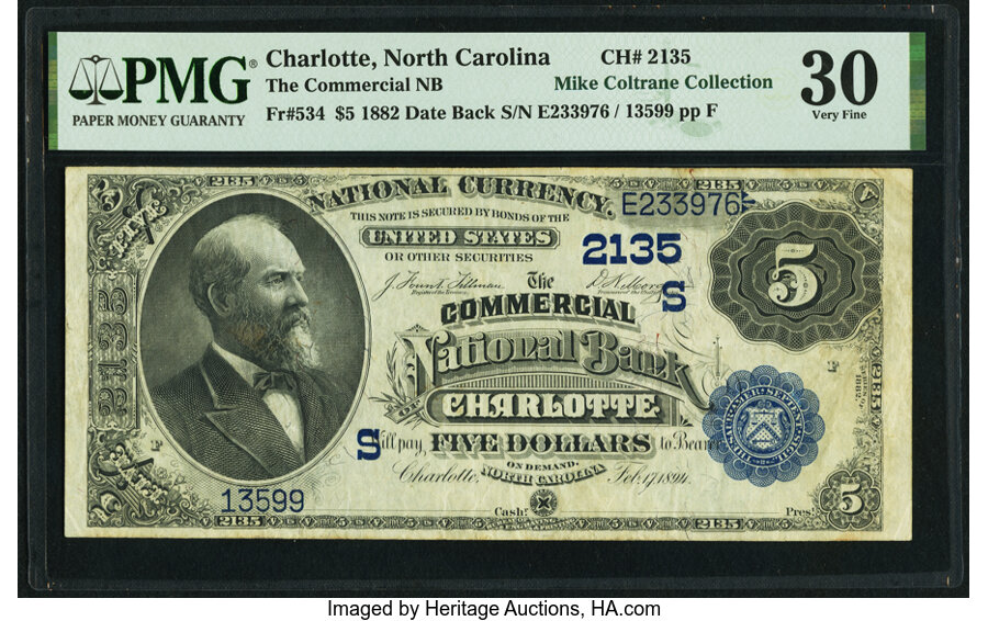 image for: Charlotte, NC - $5 1882 Date Back Fr. 534 The Commercial National Bank Ch. # (S)2135 PMG Very Fine 30....
