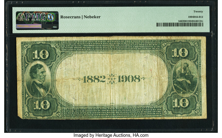 image for: Elizabeth City, NC - $10 1882 Date Back Fr. 540 The First National Bank Ch. # (S)4628 PMG Very Fine 20....