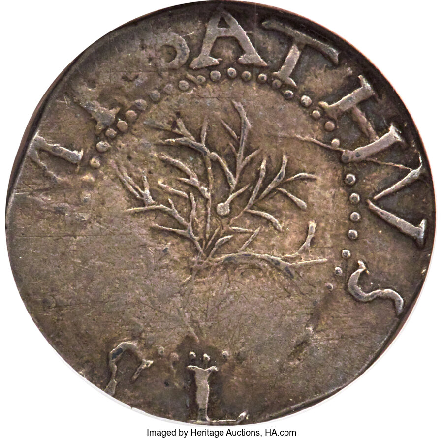 image for: 1652 Oak Tree Sixpence, Salmon 1-A, AU50 NGC. Noe-16, W-360, R.5. ...