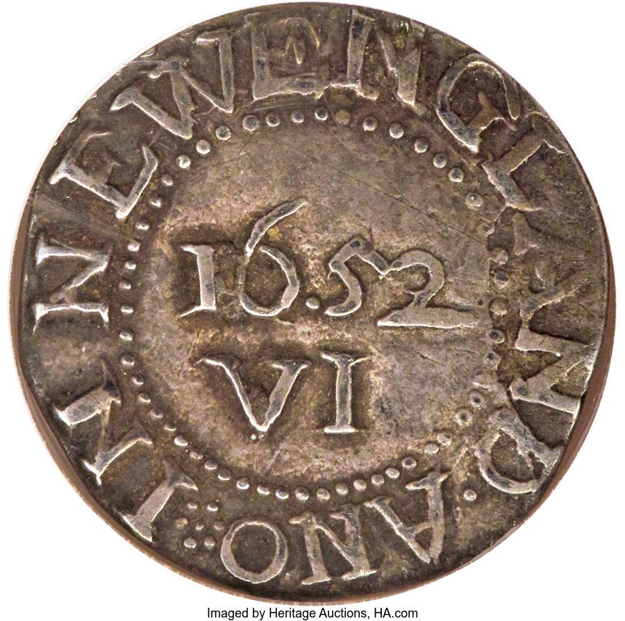 image for: 1652 Oak Tree Sixpence, Salmon 1-A, AU50 NGC. Noe-16, W-360, R.5. ...