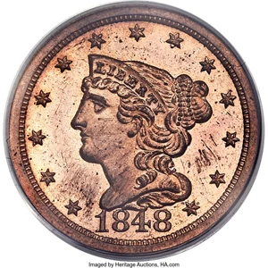 image for: 1848 1/2 C First Restrike, B-2, R.5, PR63 Red PCGS....