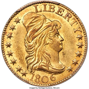 image for: 1806 $5 Pointed 6, 8x5 Stars, BD-1, R.4, MS64 PCGS....