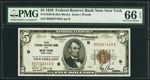 image for: Fr. 1850-B $5 1929 Federal Reserve Bank Note. PMG Gem Uncirculated 66 EPQ....