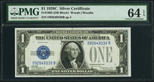 image for: Fr. 1603 $1 1928C Silver Certificate. PMG Choice Uncirculated 64 EPQ....