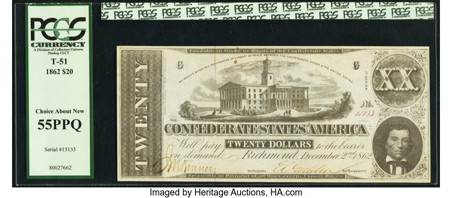image for: T51 $20 1862 PF-11 Cr. 366 PCGS Choice About New 55PPQ....