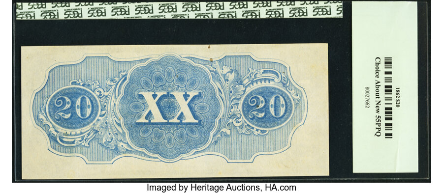 image for: T51 $20 1862 PF-11 Cr. 366 PCGS Choice About New 55PPQ....