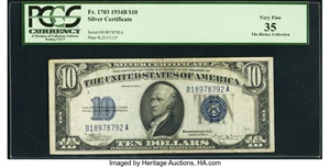 image for: Fr. 1703 $10 1934B Silver Certificate. PCGS Very Fine 35....
