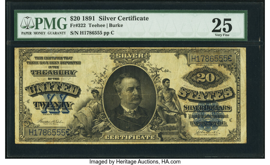 image for: Fr. 322 $20 1891 Silver Certificate PMG Very Fine 25....