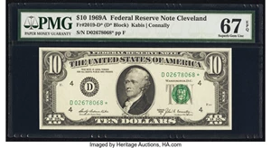 image for: Fr. 2019-D* $10 1969A Federal Reserve Star Note. PMG Superb Gem Unc 67 EPQ....