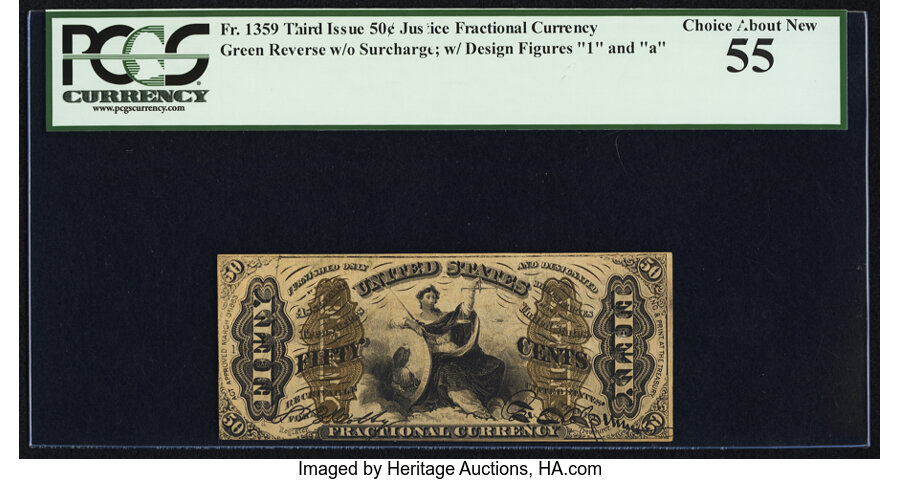 image for: Fr. 1359 50¢ Third Issue Justice PCGS Choice About New 55....