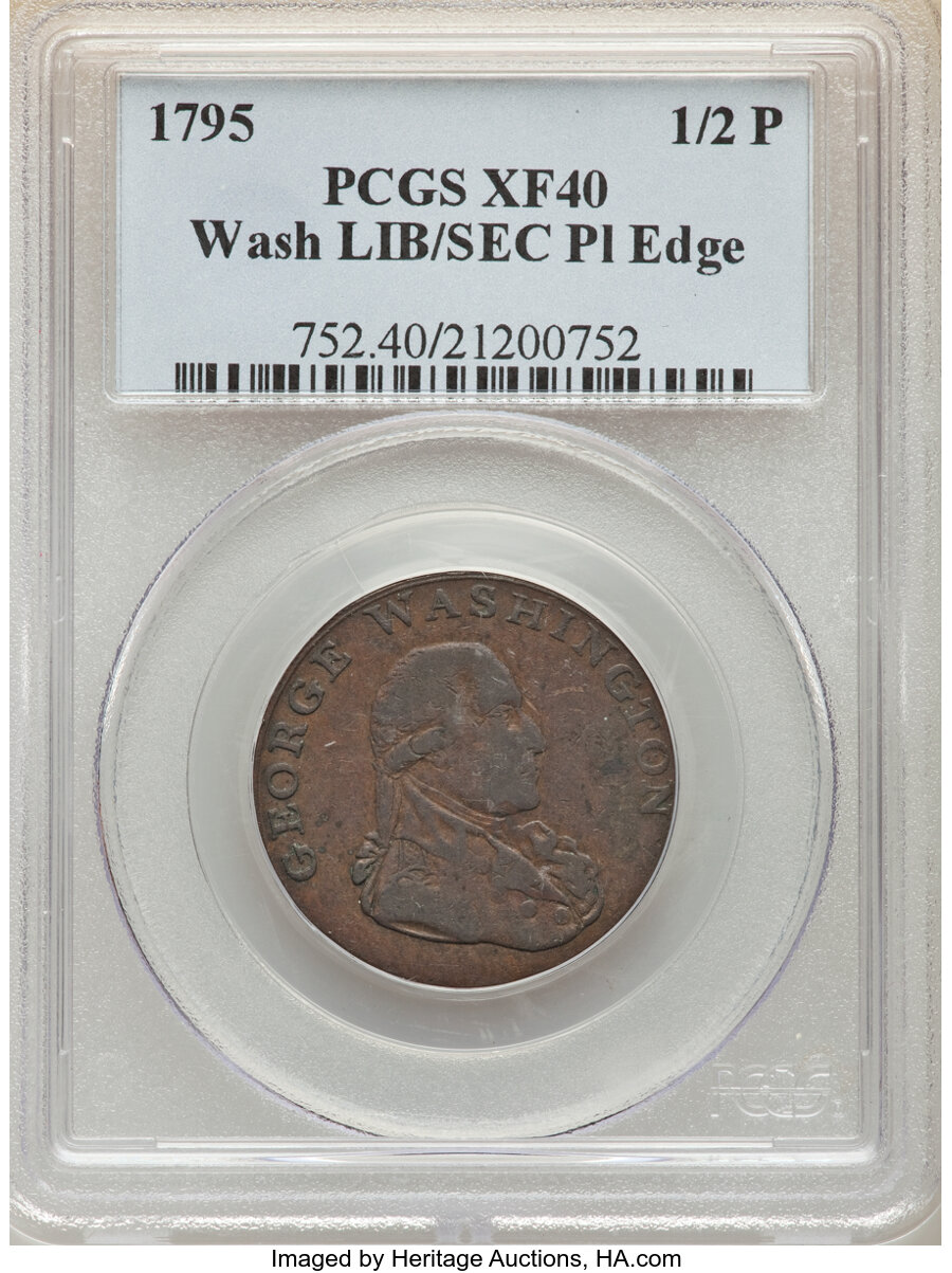 image for: 1795 1/2 P Washington Liberty & Security Halfpenny, Plain Edge XF40 PCGS. PCGS Population: (5/13). NGC Census: (0/1).  ...
