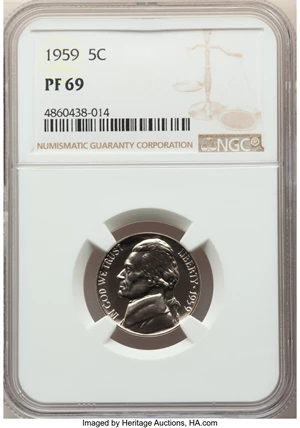 image for: 1959 5C PR69 NGC. NGC Census: (793/0). PCGS Population: (8/0). CDN: $75 Whsle. Bid for NGC/PCGS PR69. Mintage 1,149,291. ...