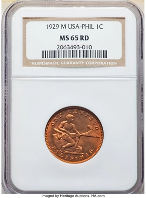 image for: 1929-M 1C Philippines Centavo MS65 Red NGC. NGC Census: (0/0). PCGS Population: (15/1)....