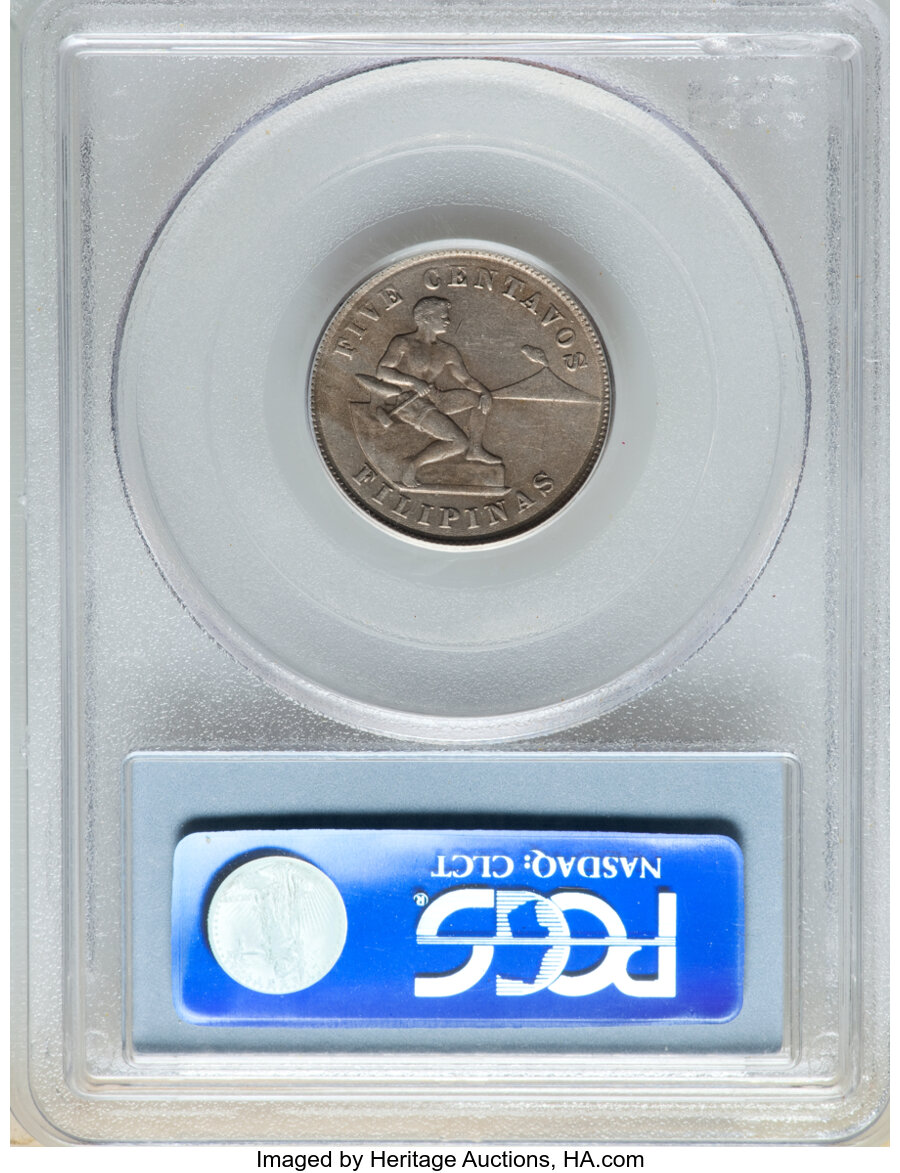 image for: 1918-S 5C Philippines 5 Centavos, Mule, Allen-4.08b, XF45 PCGS. PCGS Population: (4/29). NGC Census: (0/19)....