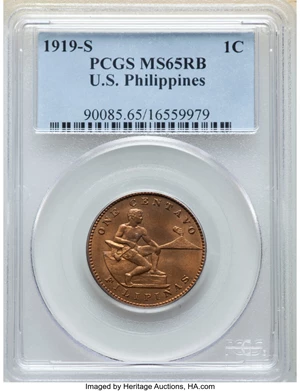 image for: 1919-S 1C Philippines Centavo MS65 Red and Brown PCGS. PCGS Population: (8/0). NGC Census: (0/0). CDN: $800 Whsle. Bid for ...
