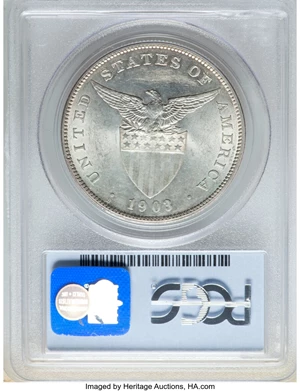 image for: 1903-S Philippines Peso AU58 PCGS. PCGS Population: (127/204). NGC Census: (57/145). CDN: $240 Whsle. Bid for NGC/PCGS AU5...