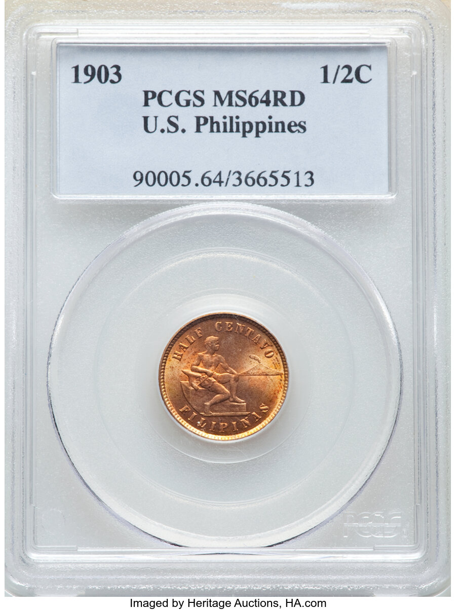 image for: 1903 1/2C Philippines Half Centavo MS64 Red PCGS. PCGS Population: (162/75). NGC Census: (0/0). CDN: $75 Whsle. Bid for NGC...