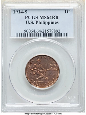 image for: 1914-S 1C Philippines Centavo MS64 Red and Brown PCGS. PCGS Population: (11/1). NGC Census: (0/0). CDN: $400 Whsle. Bid for...