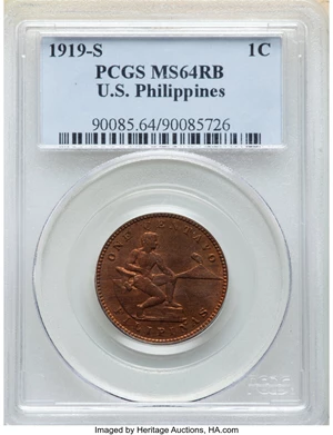 image for: 1919-S 1C Philippines Centavo MS64 Red and Brown PCGS. PCGS Population: (8/8). NGC Census: (0/0)....