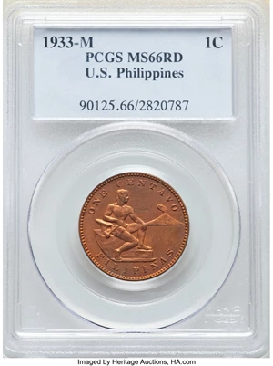 image for: 1933-M 1C Philippines Centavo MS66 Red PCGS. PCGS Population: (8/1). NGC Census: (0/0)....
