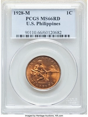 image for: 1928-M 1C Philippines Centavo MS66 Red PCGS. PCGS Population: (19/1). NGC Census: (0/0)....