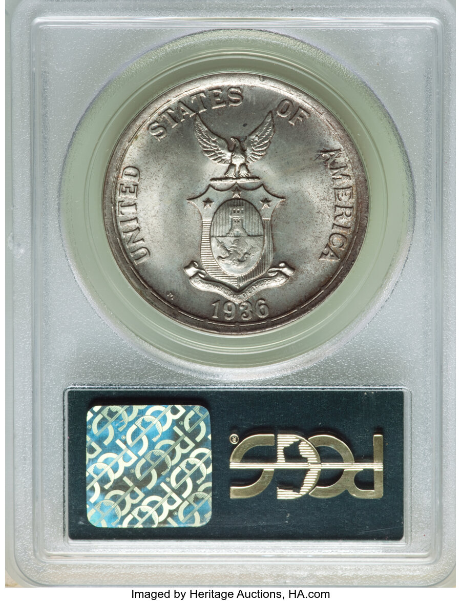 image for: 1936-M  Philippines Peso, Roosevelt and Quezon, MS65 PCGS. PCGS Population: (102/72). NGC Census: (115/54). CDN: $450 Whsle...