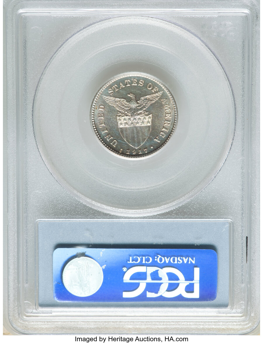 image for: 1917-S 20C Philippines 20 Centavos MS62 PCGS. PCGS Population: (7/41). NGC Census: (0/0)....