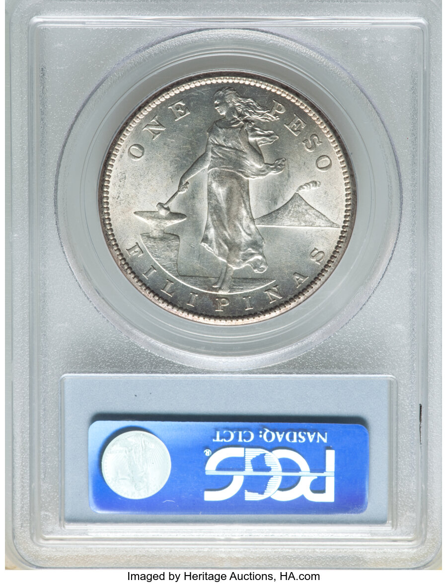 image for: 1911-S  Philippines Peso AU58 PCGS. PCGS Population: (19/28). NGC Census: (0/0). CDN: $1,200 Whsle. Bid for NGC/PCGS AU58. ...