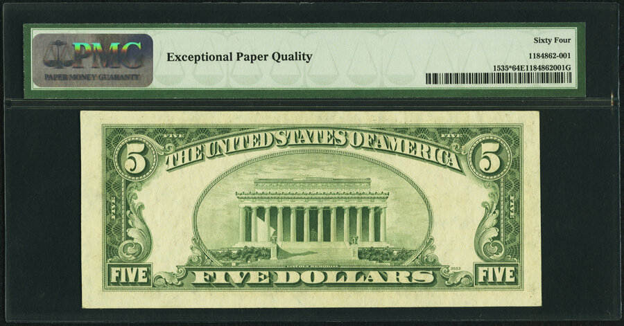 image for: Fr. 1535* $5 1953C Legal Tender Star Note. PMG Choice Uncirculated 64 EPQ....