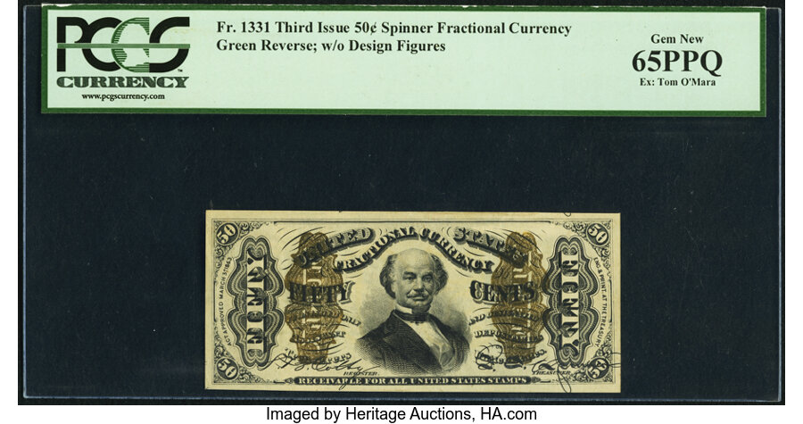 image for: Fr. 1331 50¢ Third Issue Spinner PCGS Gem New 65PPQ....