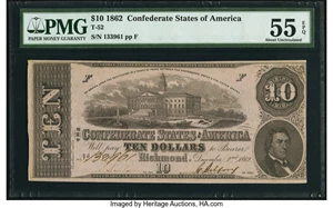 image for: T52 $10 1862 PF-2 Cr. 376 PMG About Uncirculated 55 EPQ....