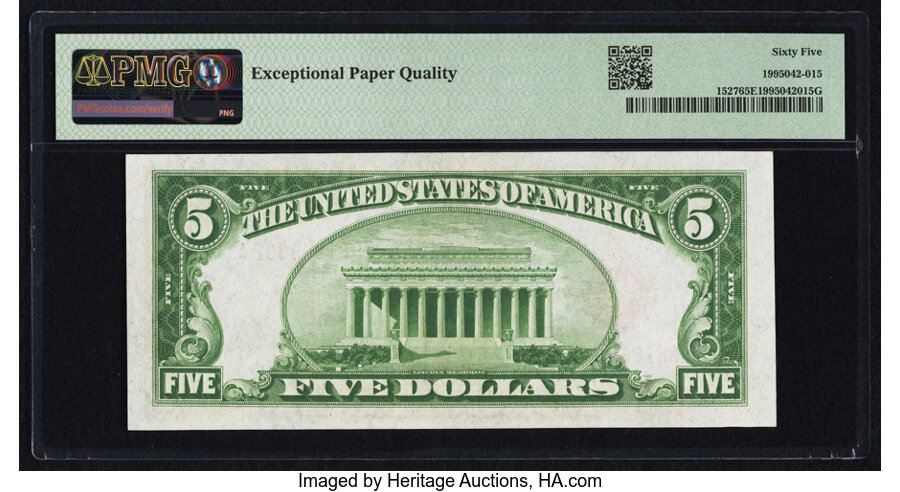 image for: Fr. 1527 $5 1928B Legal Tender Note. PMG Gem Uncirculated 65 EPQ....