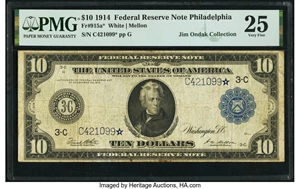 image for: Fr. 915a* $10 1914 Federal Reserve Star Note PMG Very Fine 25....