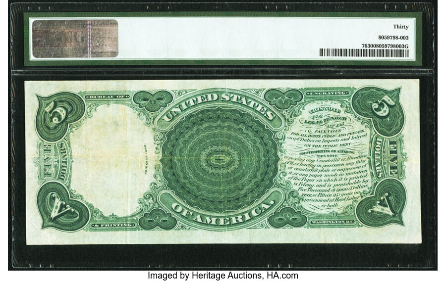 image for: Fr. 76 $5 1880 Legal Tender PMG Very Fine 30....