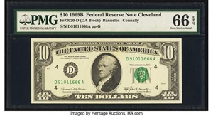 image for: Fr. 2020-D $10 1969B Federal Reserve Note. PMG Gem Uncirculated 66 EPQ....