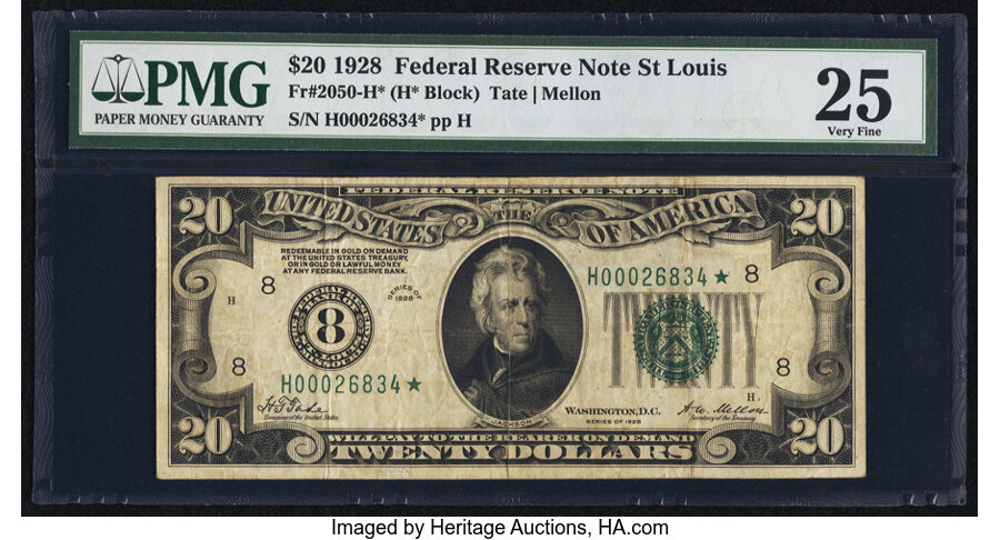 image for: Fr. 2050-H* $20 1928 Federal Reserve Star Note. PMG Very Fine 25....
