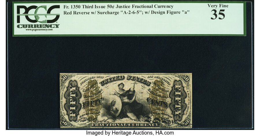 image for: Fr. 1350 50¢ Third Issue Justice PCGS Very Fine 35....