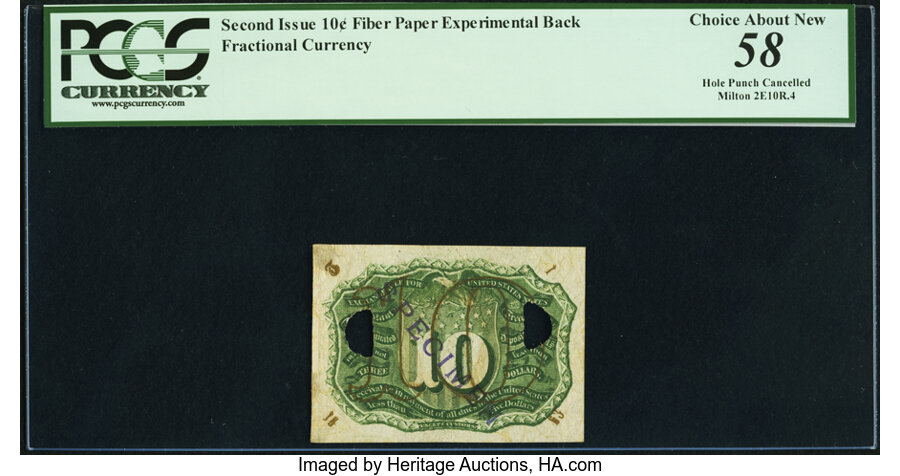 image for: Milton 2E10R.4 10¢ Second Issue Experimental PCGS Choice About New 58, 2 POCs....