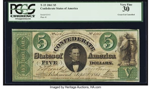 image for: T33 $5 1861 PF-1 Cr. 250Ba PCGS Very Fine 30....