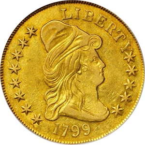 image for: 1799 Capped Bust Right Eagle. BD-1, Taraszka-13. Rarity-7. Small Obverse Stars. AU-53 (PCGS). CAC.