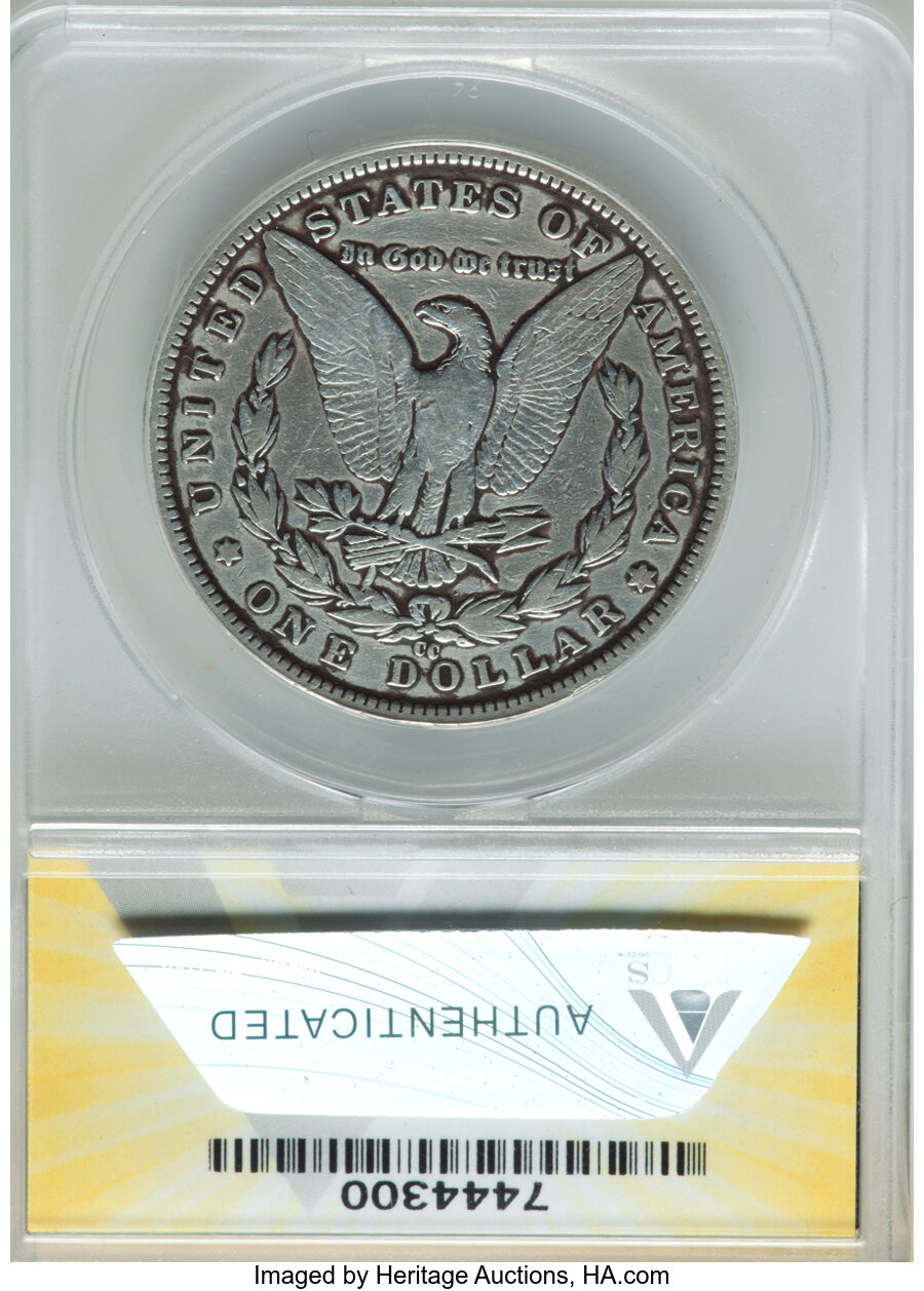 image for: 1890-CC $1 Tail Bar, VAM-4, Top 100, -- Cleaned -- ANACS. Fine 12 Details....