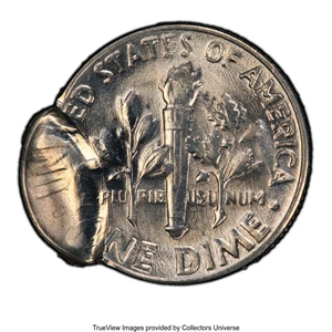 image for: 1966 10C Roosevelt Dime -- Double Struck, Second Strike 80% Off Center -- MS63 PCGS....